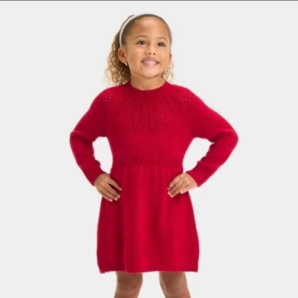 Cat & Jack Toddler Girls' Pointelle Sweater Dress Red